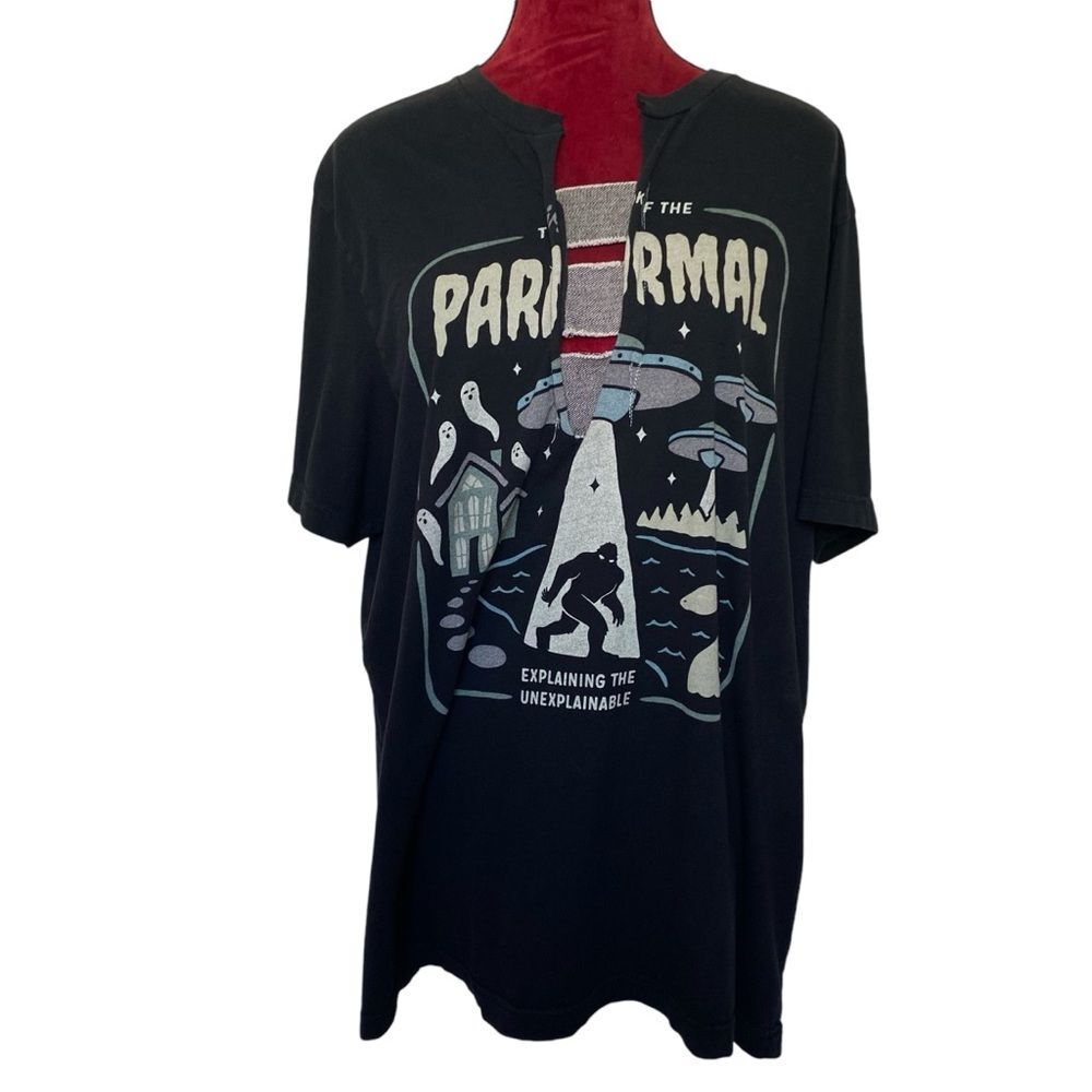 Upcycled Big Book of the Paranormal Graphic Tee Cutout Black T-Shirt Unisex XL
